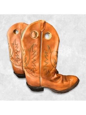 Tony Lama Western Boots Leather Decorative Stitching Finger Holes Brown M 9.5D